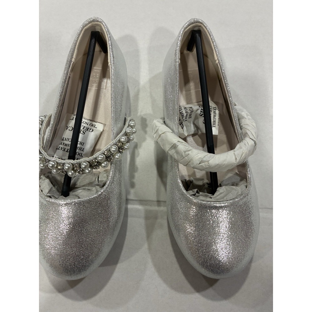 David B. Gold Glitter Iridescent Flower Bow Little Girls Dress Shoes  US Size 11